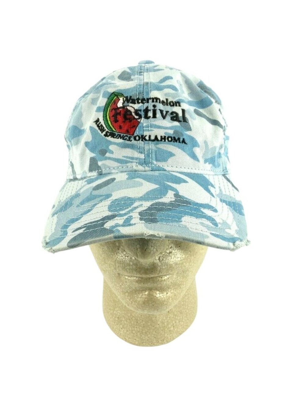 Watermelon Festival Blue Camo Baseball Cap Adjustable Distressed Nash Oklahoma